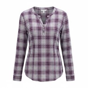 Time and Tru Women's Purple V-Neck Flannel Shirt with Long Sleeve, XL, 16/18